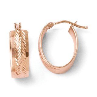 14kt Rose Gold Polished and D/C Oval Hinged Hoop Earrings Jewelry