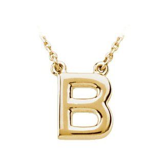 Block Initial Necklace in 14 Karat Yellow Gold, Letter B Jewelry