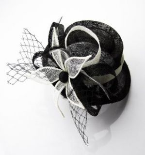 Womens Black and White Mesh Flower Hat Fascinator Clothing