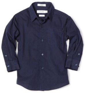 Calvin Klein Dress Up Boys 2 7 Long Sleeve Stripe Shirt, Navy, 7 Clothing