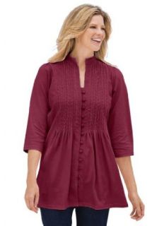 Woman Within Women's Plus Size Knit Pleated Pintucked Embroidered Tunic Clothing