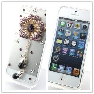 Big Dragonfly ( High Quality ) Beautiful Clear 3D Flower Skin Case Hard Below Cover for Apple iPhone 5 5g with Purple Bling Diamond Rhinestone Retail Package Cell Phones & Accessories