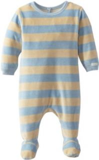 Coccoli Baby Boys Infant Fly Me To The Moon Velour Button Back Footie, Light Blue Stripe Combo, 12 Months Clothing