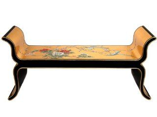 Oriental Furniture Elegant Home Decor 48 Inch Chinese Gold Leaf Lacquered Bench with Hand Painted Birds and Flowers Design  