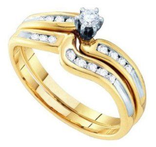 0.27 cttw 10k Two Tone Gold Diamond Six Prong Solitaire Round Brilliant Diamond Channel Engagement Ring and Wedding Band Set (Real Diamonds 0.27 cttw, Ring Sizes 4 10) Jewelry