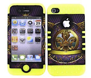 3 IN 1 HYBRID SILICONE COVER FOR APPLE IPHONE 4 4S HARD CASE SOFT YELLOW RUBBER SKIN SAINTS FLEUR YE TE373 KOOL KASE ROCKER CELL PHONE ACCESSORY EXCLUSIVE BY MANDMWIRELESS Cell Phones & Accessories