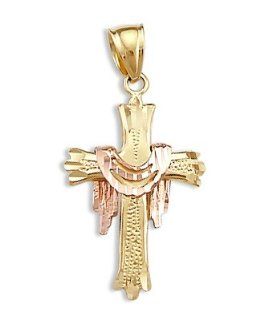 Draped Cross Crucifix Pendant 14k Yellow Rose Gold Charm Jewel Tie Jewelry