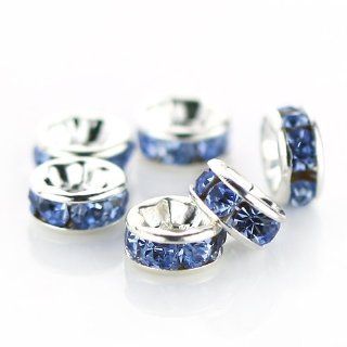 100 Pcs Swarovski Crystal Rondelle Spacer Bead Silver Plated 6mm Indicolite Blue (379)