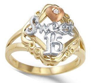 Sweet 15 Quinceanera Ring Cubic Zirconia Birthday 14 White Yellow Gold Jewel Tie Jewelry