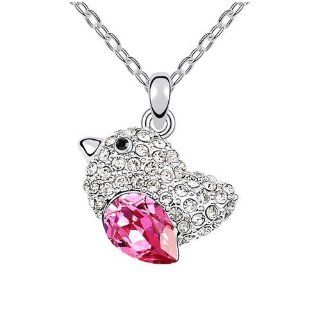 Fancy Sparkling Pink and Clear Austrian Crystal Adorable Baby Chicken Chick Women Charm Pendant Necklace Cute Bird Elegant Crystal Fashion Jewelry Jewelry