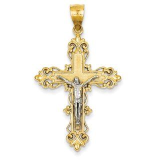 Crucifix Pendant in 14kt White & Yellow Gold   Inviting   Unisex Adult GEMaffair Jewelry