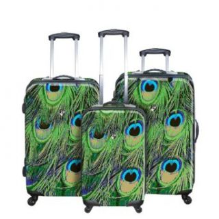 HEYS USA 3 Piece Peacock Feather Spinner Upright Luggage Set Clothing