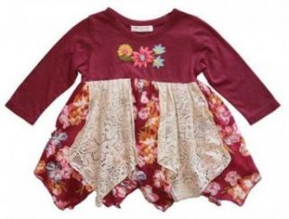 Mimi and Maggie Girls' Baby Roses Handkerchief Dress 5 Burgundy Clothing