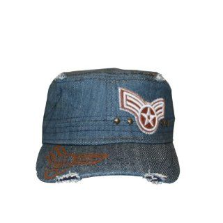 Trendy Fashionable Castro Military Style Hat with Stitched "TOP GUN" Patch  Denim Sports & Outdoors