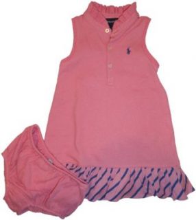 Infant Girl's Ralph Lauren Polo 2 Piece Dress Set Pink/Navy (12 Months) Clothing