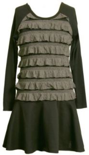 Bonnie Jean  Girls 7 16 Ruffle Knit Bodice To Black Skirt,Grey,8 Clothing