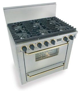 Five Star Range TTN311 7BWS 36"   6 Sealed Burner All Gas Range With Standard Oven And Continuous Top Grates   Stainless Steel Finish With Brass Trim Accents Appliances