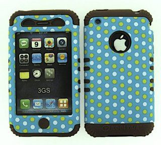 3 IN 1 HYBRID SILICONE COVER FOR APPLE IPHONE 3G 3GS HARD CASE SOFT BROWN RUBBER SKIN POLKA DOTS CF TE432 KOOL KASE ROCKER CELL PHONE ACCESSORY EXCLUSIVE BY MANDMWIRELESS Cell Phones & Accessories