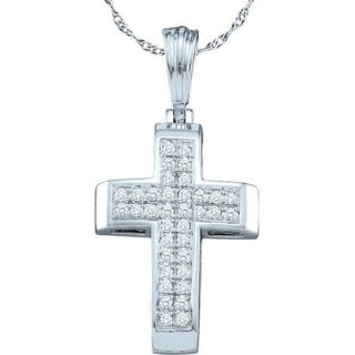 Jewelryweb 10k White Gold 0.13 Dwt Diamond Cross Pendant