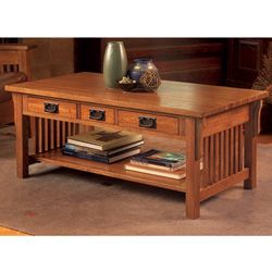 Mission Solid Oak 3 piece Table and Side Chest Set Coffee, Sofa & End Tables