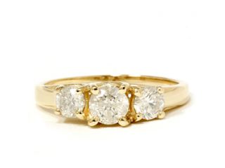 1.00CT Yellow Gold Three Stone Diamond Engagement Ring