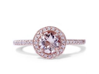 1.00CT Morganite & Diamond Engagement Ring 14K Rose Gold Halo Design