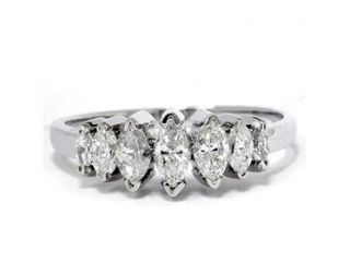 NATURAL .75CT DIAMOND RING ELEGANT 5 STONE MARQUISE WEDDING BAND 14K WHITE GOLD