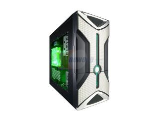 XION Onyx XON 301 Black Steel ATX Mid Tower Computer Case with Stylish LED Power switch and unique 140mm Green LED Fan