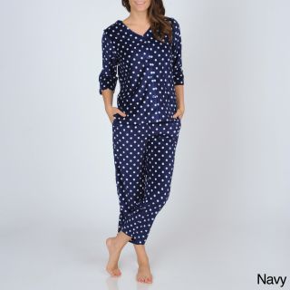 La Cera Womens Polka dot Fleece Pajama Set
