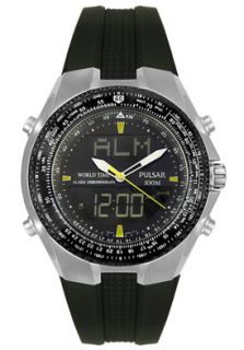 Pulsar PM7005X1  Watches,Mens Analog Digital Multi Function World Time Black Rubber, Chronograph Pulsar Quartz Watches