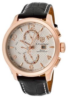 S.Coifman SC0110  Watches,Mens Rose Gold Textured Dial Black Genuine Italian Leather, Casual S.Coifman Quartz Watches