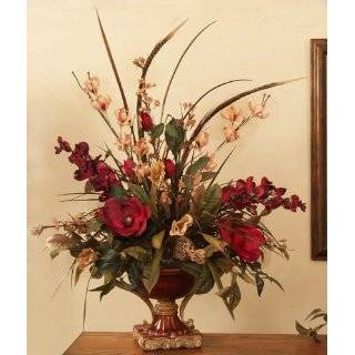 Elegant Orchids & Pheaasant Feather Silk Flower Centerpiece