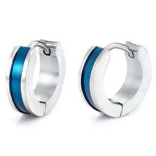    Blue Stainless Steel Mens Cross Hoop Earrings Jewelry Jewelry