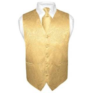 Mens Gold Color Paisley Design Dress Vest and NeckTie Set for Suit or 