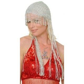   Gold Beaded Headpiece Cap with Long, Long Strands of Beads Clothing