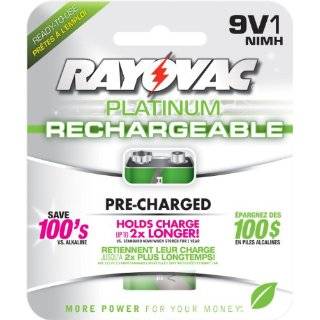 Rayovac Platinum Rechargeable Pre Charged NiMH 9V Size Battery, 1 Pack