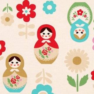 cute matryoshka dolls linen fabric from Kokka Japan (Sold in multiples 