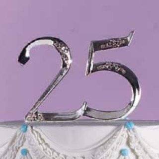   Silver 25th Anniversary Cake Topper or Centerpiece Floral Accent