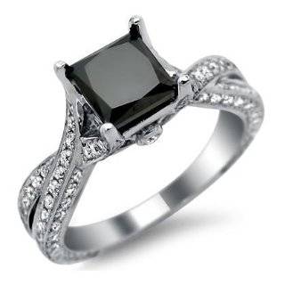 57ct Black Princess Cut Diamond Engagement Ring 14k White Gold