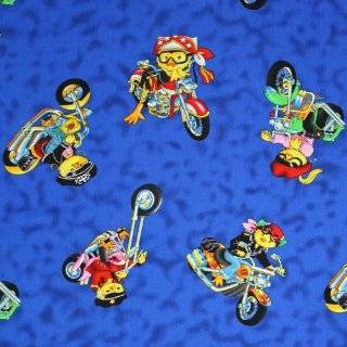  44 Wide In Motion Motorcycles Blue/Black Fabric By The 